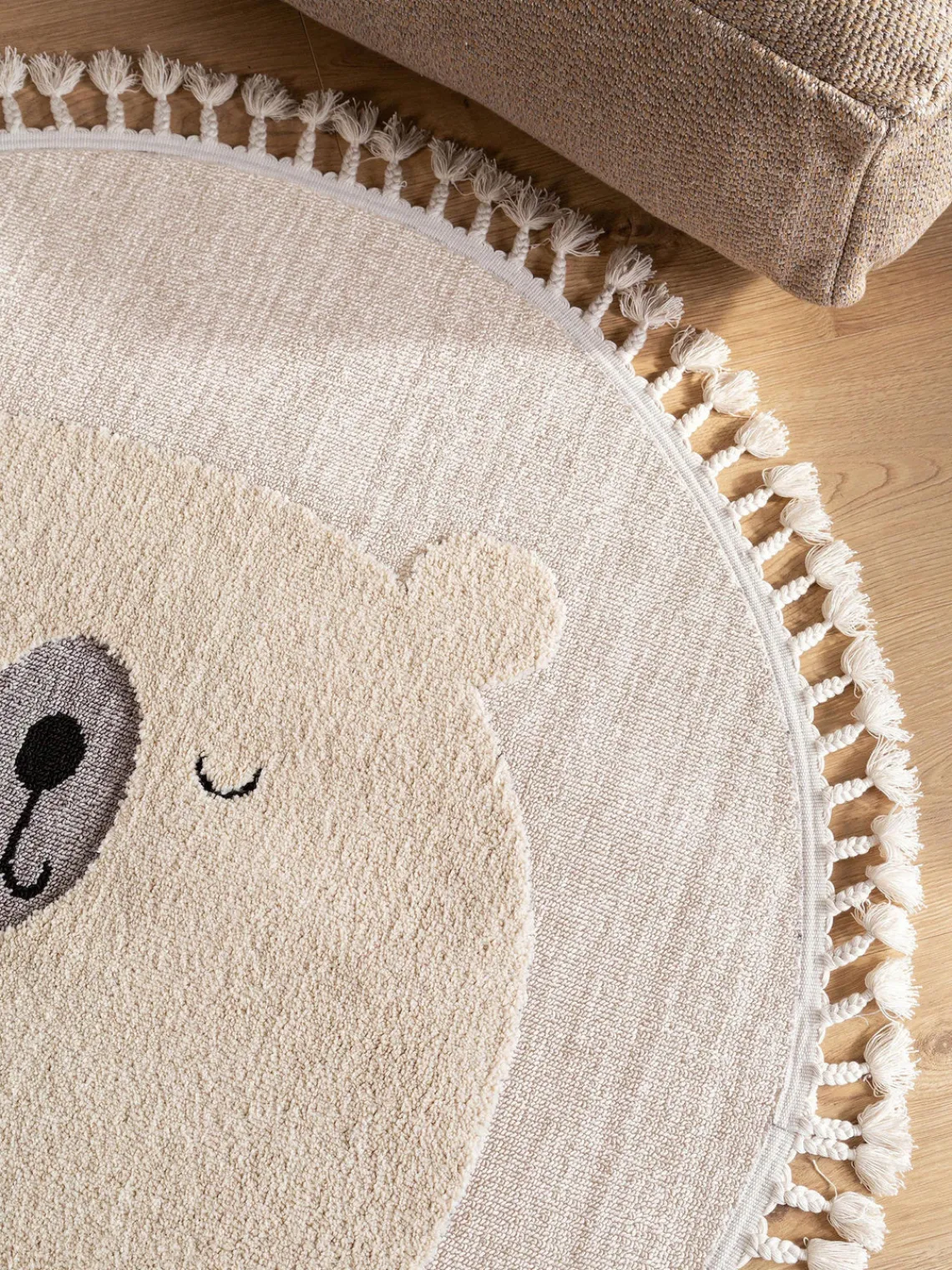 Decoración Infantil|Alfombras Infantiles>benuta Alfombra infantil redonda texturizada con borlas Momo Blanco Off White, beige claro, negroLas alfombras de pelo largo pueden parecer más claras o más oscuras dependiendo de la luz y la dirección en que se encuentren.