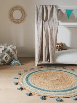 Decoración Infantil|Alfombras Infantiles>benuta Alfombra infantil redonda artesanal de yute Lovis Marrón, tonos azules