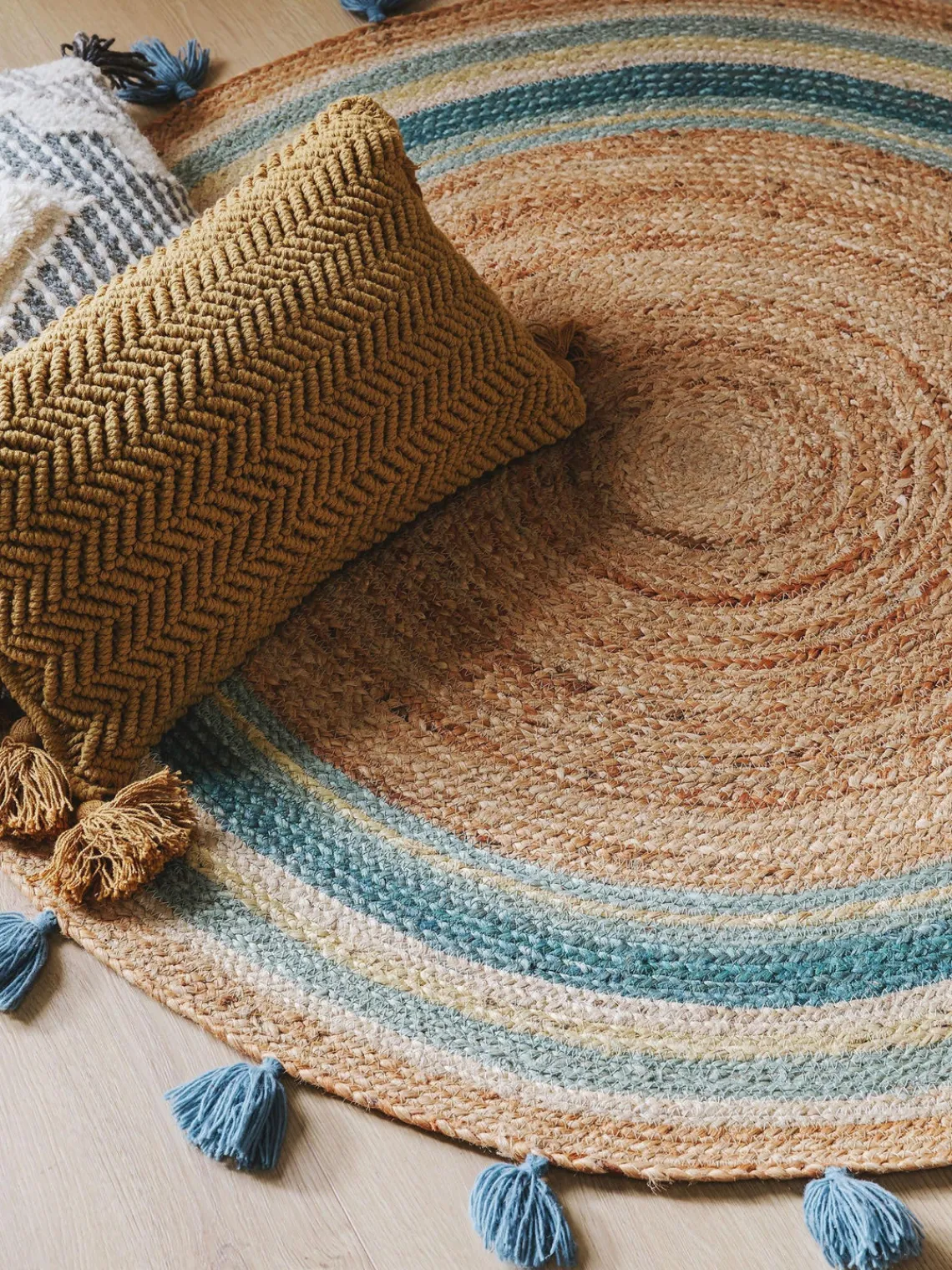 Decoración Infantil|Alfombras Infantiles>benuta Alfombra infantil redonda artesanal de yute Lovis Marrón, tonos azules
