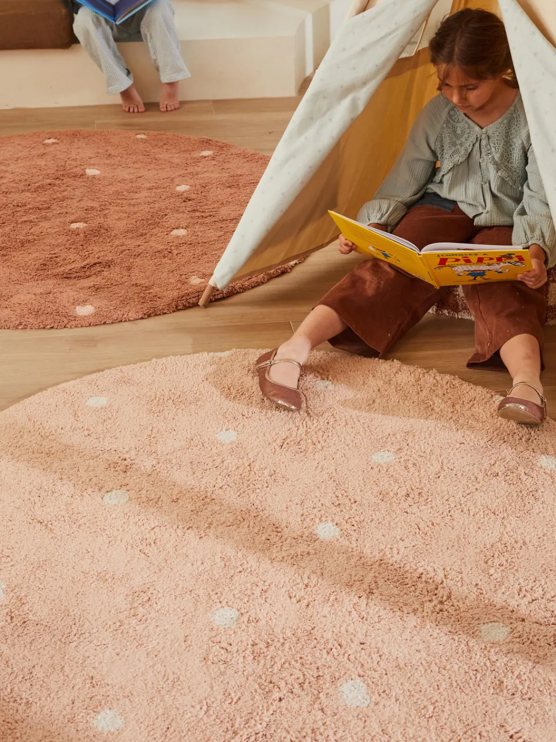 Outlet Alfombra infantil redonda artesanal con efecto alto-bajo Dot, lavable Niños Alfombras Infantiles|Habitación Infantil