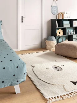 Decoración Infantil|Alfombras Infantiles>benuta Alfombra infantil texturizada con borlas Momo Blanco Off White, beige claro, negroLas alfombras de pelo largo pueden parecer más claras o más oscuras dependiendo de la luz y la dirección en que se encuentren.