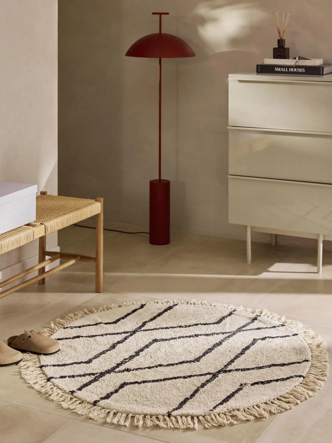 Redonda|Alfombras Rectangulares>Westwing Collection Alfombra redonda artesanal de algodón con diseño de rombos Bina