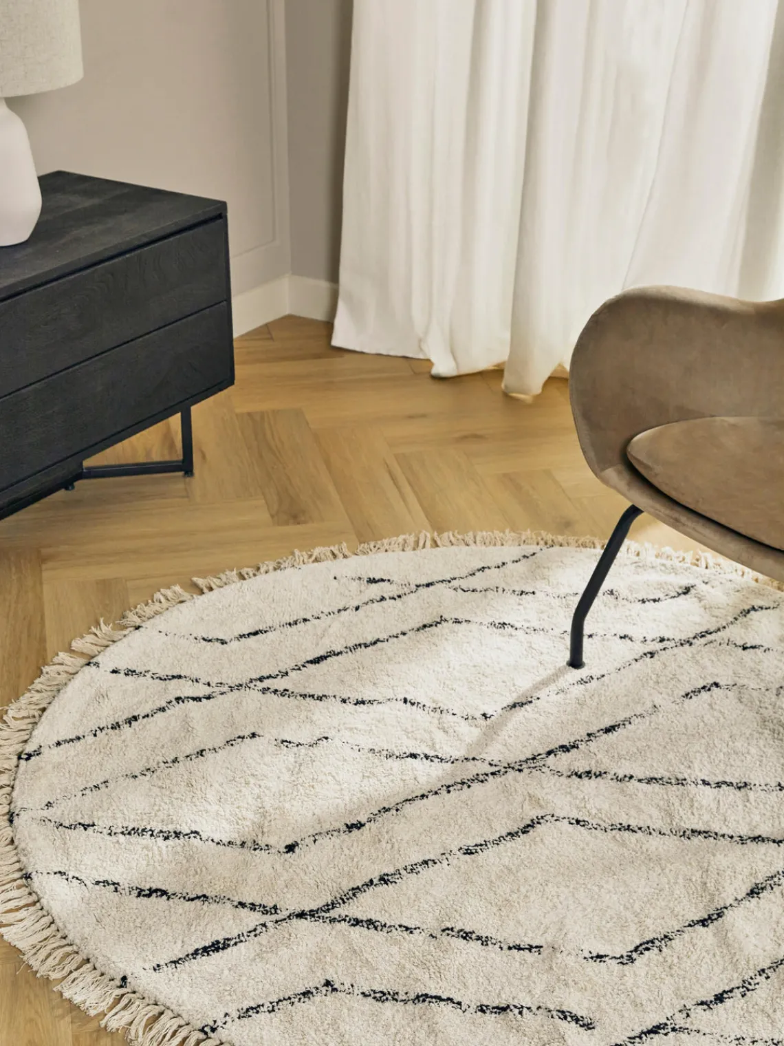 Redonda|Alfombras Rectangulares>Westwing Collection Alfombra redonda artesanal de algodón con diseño de rombos Bina