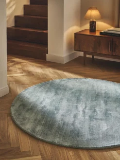 Redonda|Alfombras Rectangulares>Westwing Collection Alfombra redonda artesanal de viscosa Jane Gris azulado