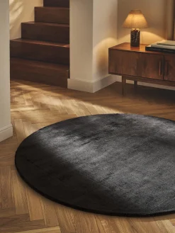 Redonda|Alfombras Rectangulares>Westwing Collection Alfombra redonda artesanal de viscosa Jane Gris antracita