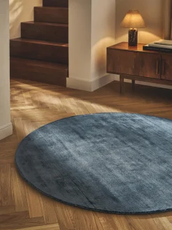 Redonda|Alfombras Rectangulares>Westwing Collection Alfombra redonda artesanal de viscosa Jane Azul oscuro