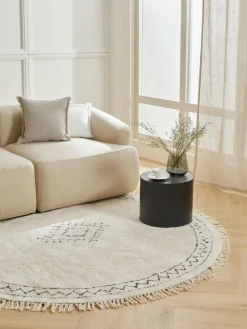 Redonda|Alfombras Rectangulares>Westwing Collection Alfombra redonda artesanal de algodón con flecos Flonn