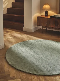 Redonda|Alfombras Rectangulares>Westwing Collection Alfombra redonda artesanal de viscosa Jane Verde oscuro