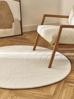 Redonda|Alfombras Rectangulares>Westwing Collection Alfombra redonda artesanal de lana Aaron Blanco crema