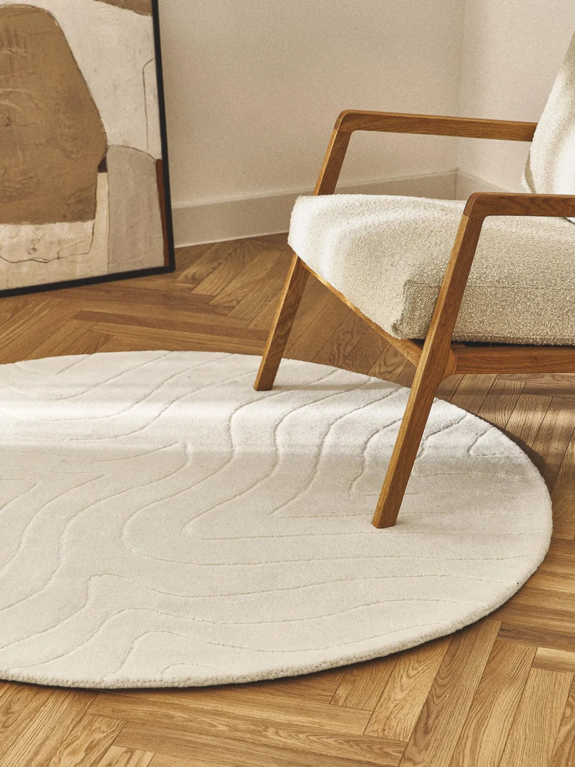 Redonda|Alfombras Rectangulares>Westwing Collection Alfombra redonda artesanal de lana Aaron Blanco crema