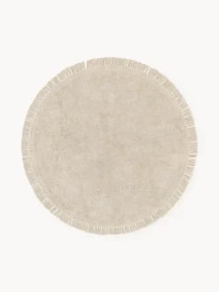 Redonda|Alfombras Rectangulares>Westwing Collection Alfombra redonda artesanal de algodón con flecos Daya Beige claro