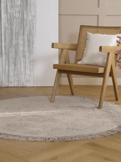 Redonda|Alfombras Rectangulares>Westwing Collection Alfombra redonda artesanal de algodón con flecos Daya Beige claro