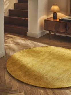 Redonda|Alfombras Rectangulares>Westwing Collection Alfombra redonda artesanal de viscosa Jane Amarillo sol