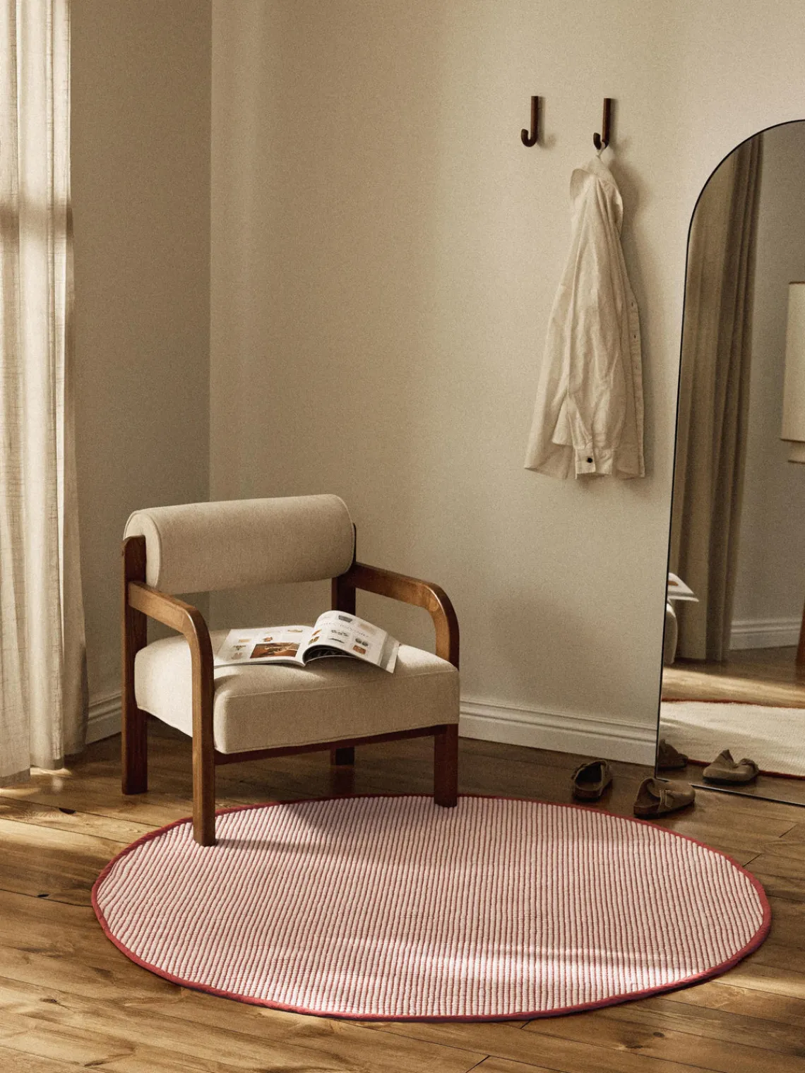 Redonda|Alfombras Rectangulares>Westwing Collection Alfombra redonda artesanal de lana Amaro Terracota, blanco crema