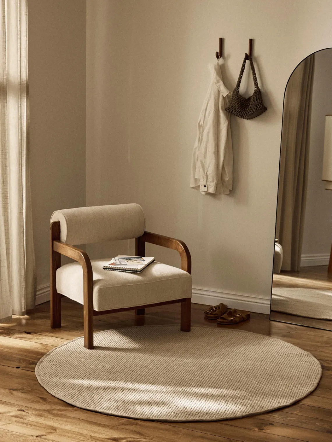 Redonda|Alfombras Rectangulares>Westwing Collection Alfombra redonda artesanal de lana Amaro Beige claro, blanco crema