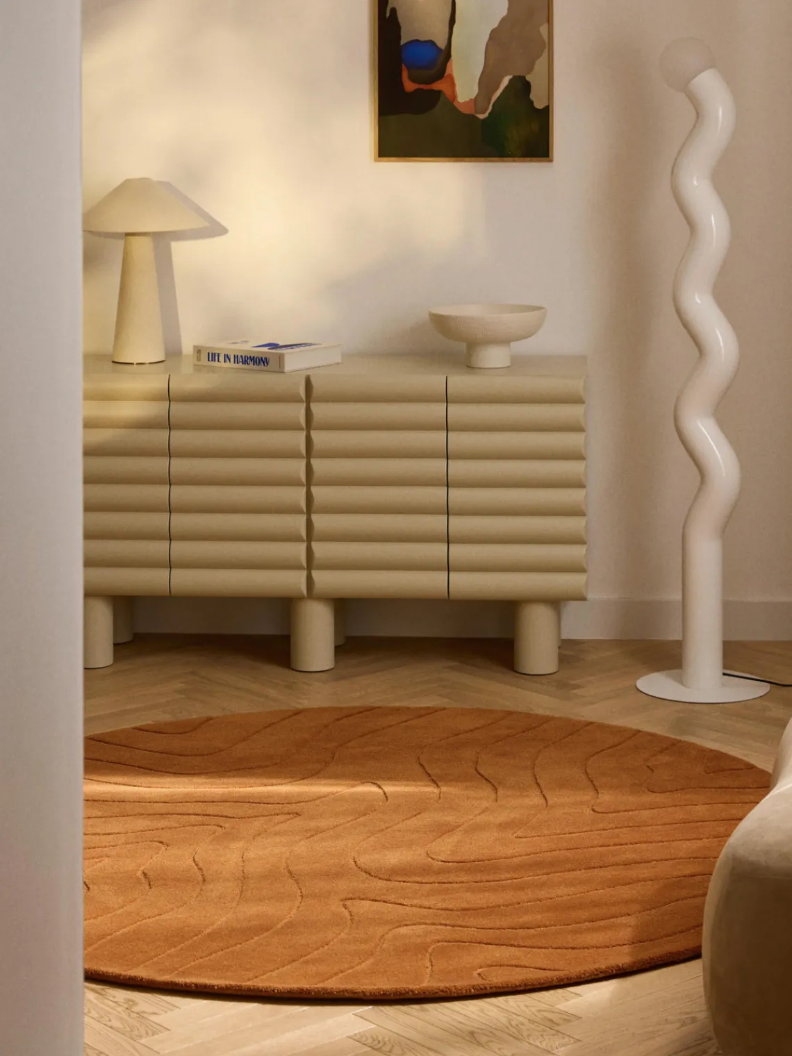 Redonda|Alfombras Rectangulares>Westwing Collection Alfombra redonda artesanal de lana Aaron Amarillo mostaza