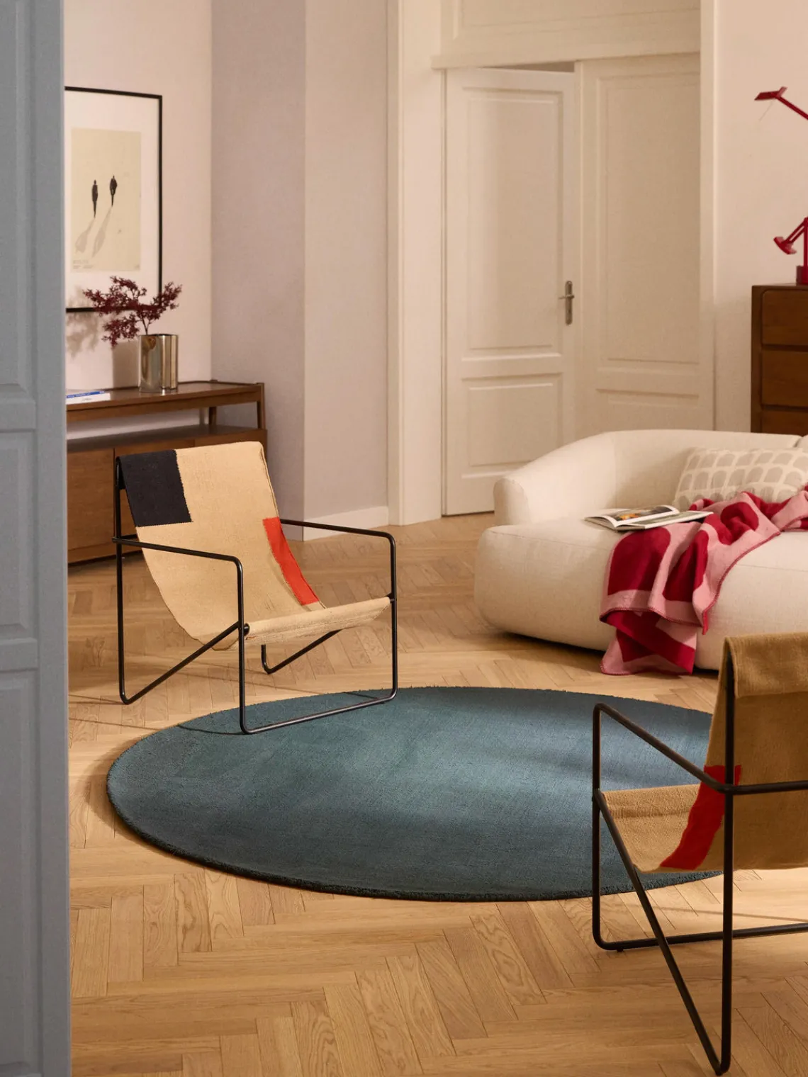 Redonda|Alfombras Rectangulares>Westwing Collection Alfombra redonda de algodón artesanal Lora Azul petróleo