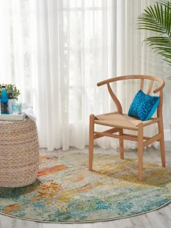 Redonda|Alfombras Rectangulares>Nourison Alfombra redonda de pelo corto de diseño Celestial Beige claro, multicolor