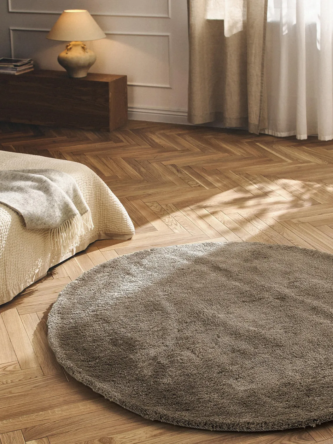 Redonda|Alfombras Rectangulares>Westwing Collection Alfombra redonda de pelo largo Leighton Marrón