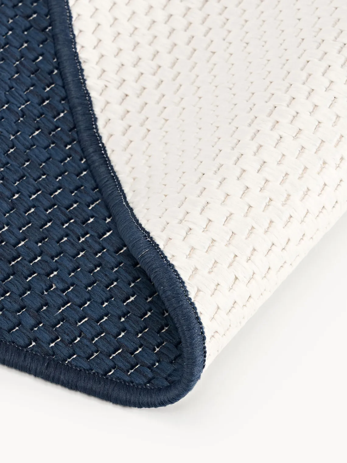 Alfombras De Exterior|Alfombras De Exterior>Westwing Collection Alfombra reversible redonda para interior y exterior Whitby Azul oscuro, blanco Off White