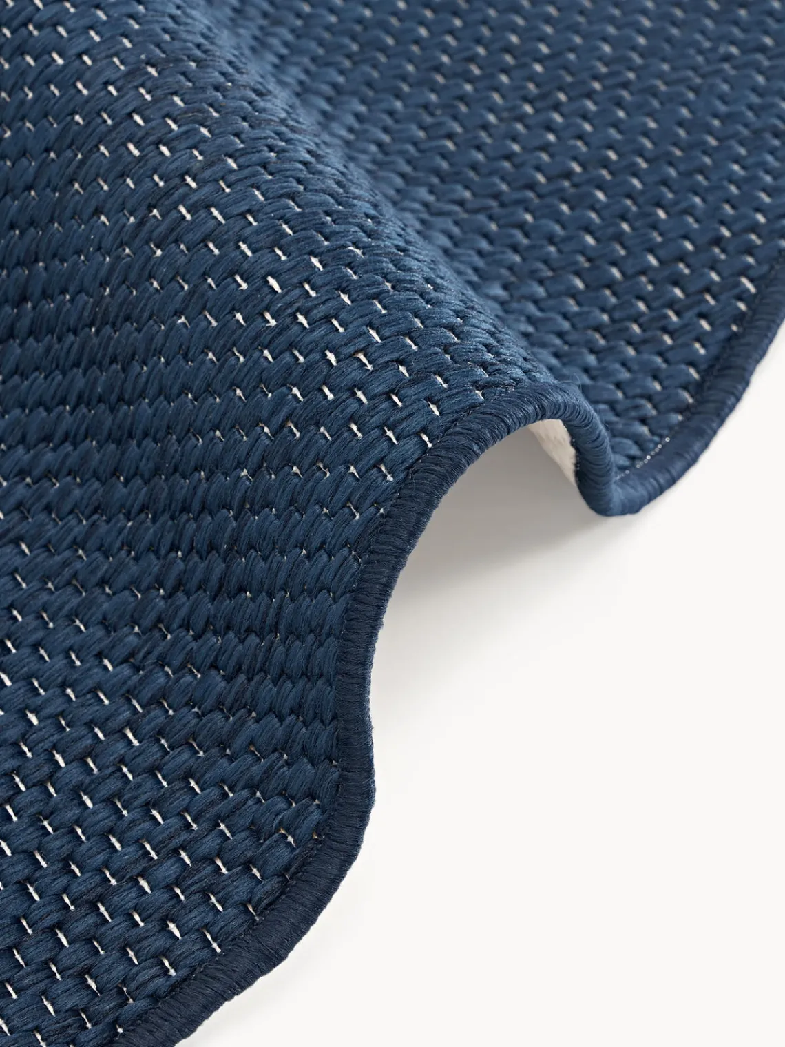 Alfombras De Exterior|Alfombras De Exterior>Westwing Collection Alfombra reversible redonda para interior y exterior Whitby Azul oscuro, blanco Off White