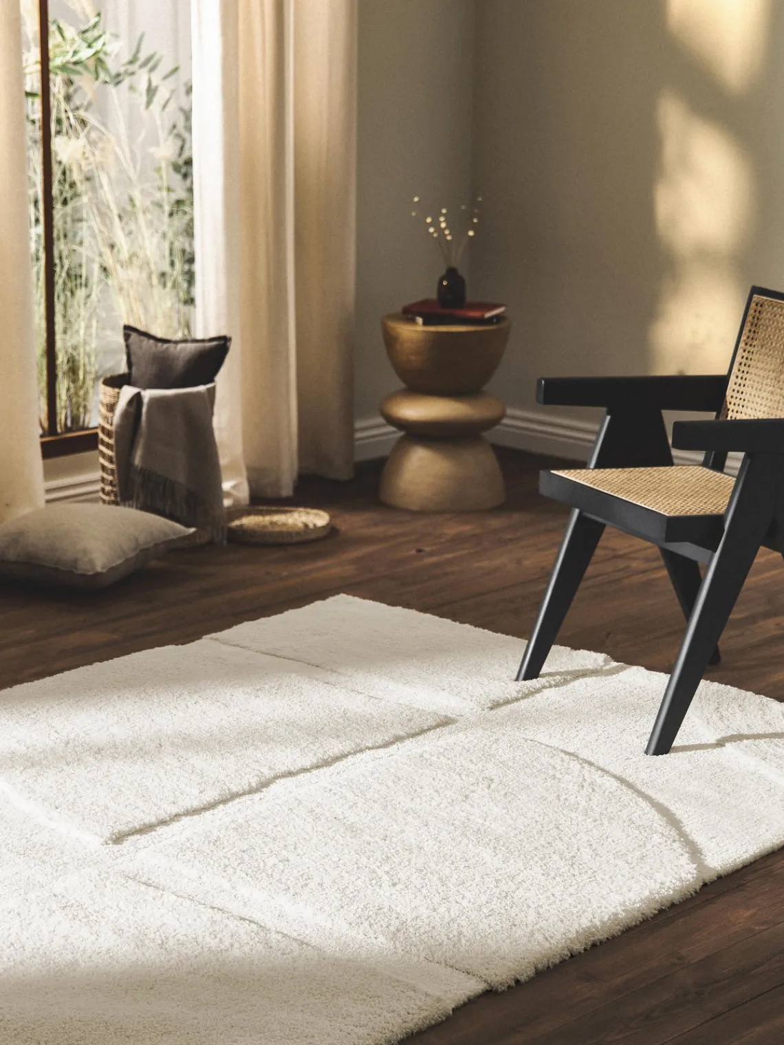 Rectangular|Alfombras Rectangulares>Westwing Collection Alfombra texturizada de pelo largo Jade Blanco crema