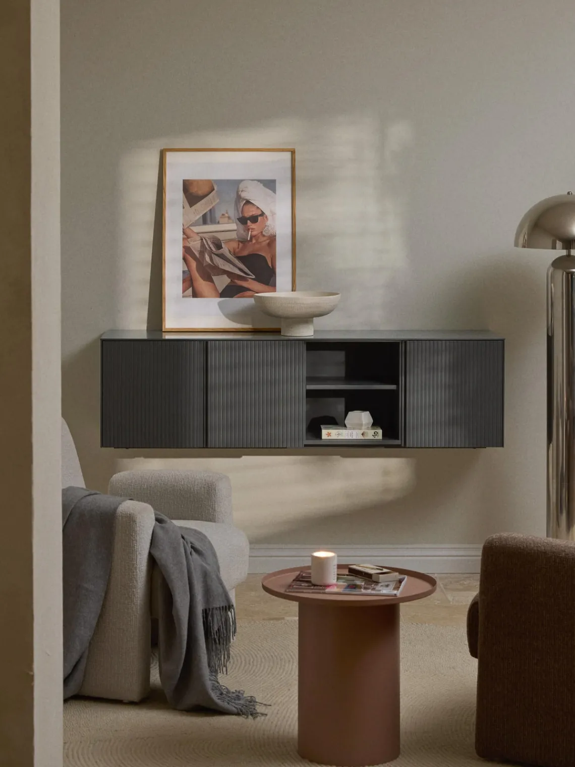 Muebles De Tv|Muebles De Tv>Westwing Collection Aparador con frente acanalado Shea Gris oscuro