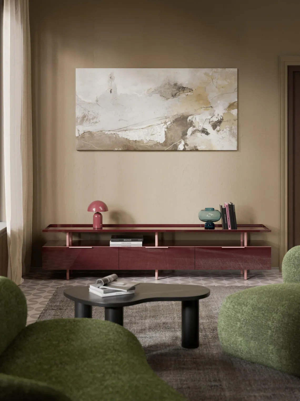 Muebles De Tv|Muebles De Tv>Westwing Collection Aparador de alto brillo Lenne Rojo vino, rosa claro