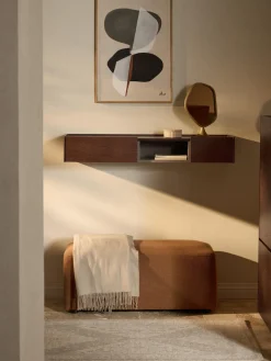 Mesas Consola|Consolas>Westwing Collection Aparador de pared de madera Larsen Madera de roble lacada en marrón oscuro