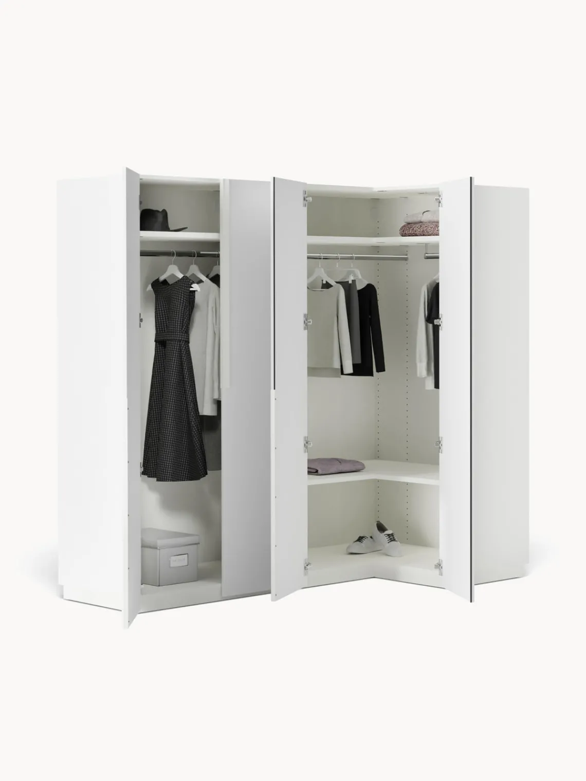 Armarios Esquineros|Armarios Modulares>Westwing Collection Armario esquinero modular Leon, 4 puertas (215 cm), diferentes variantes Blanco