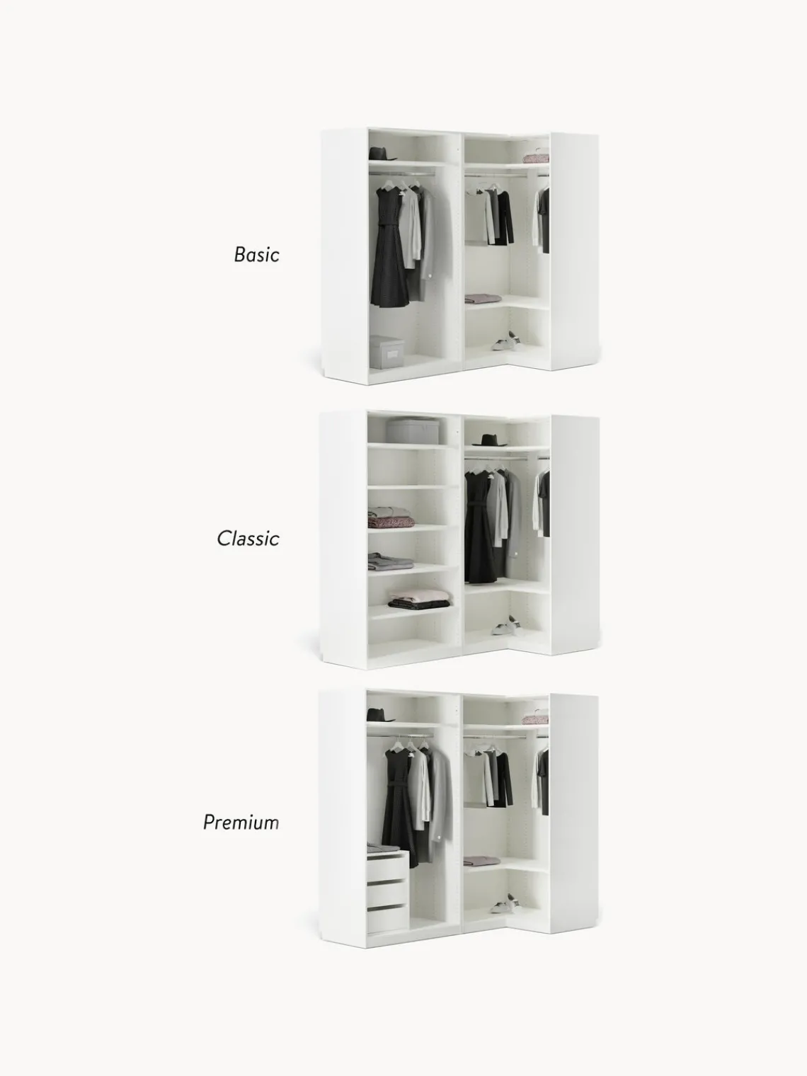 Armarios Esquineros|Armarios Modulares>Westwing Collection Armario esquinero modular Leon, 4 puertas (215 cm), diferentes variantes Blanco