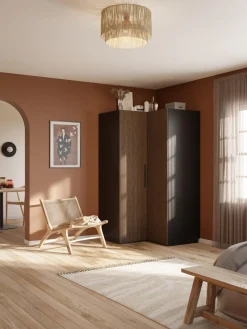 Armarios Esquineros|Armarios Modulares>Westwing Collection Armario esquinero modular Simone, 2 puertas (115 cm) Aspecto madera de nogal, negro