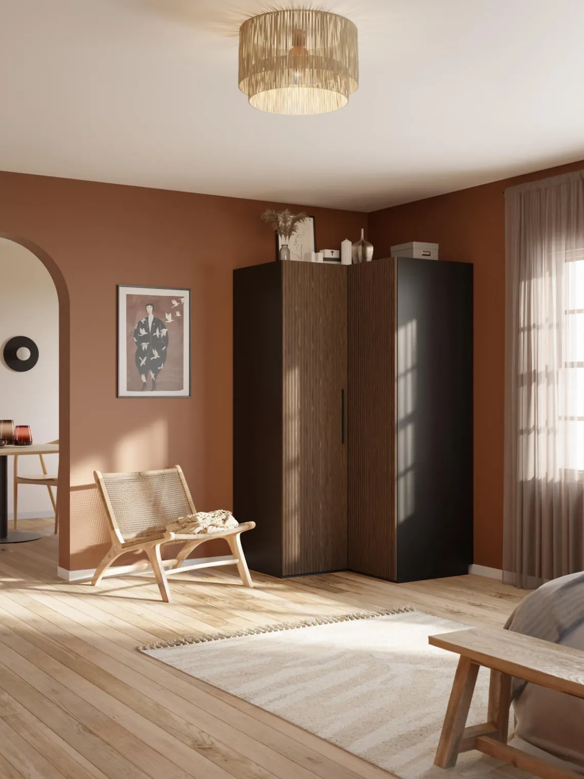 Armarios Esquineros|Armarios Modulares>Westwing Collection Armario esquinero modular Simone, 2 puertas (115 cm) Aspecto madera de nogal, negro