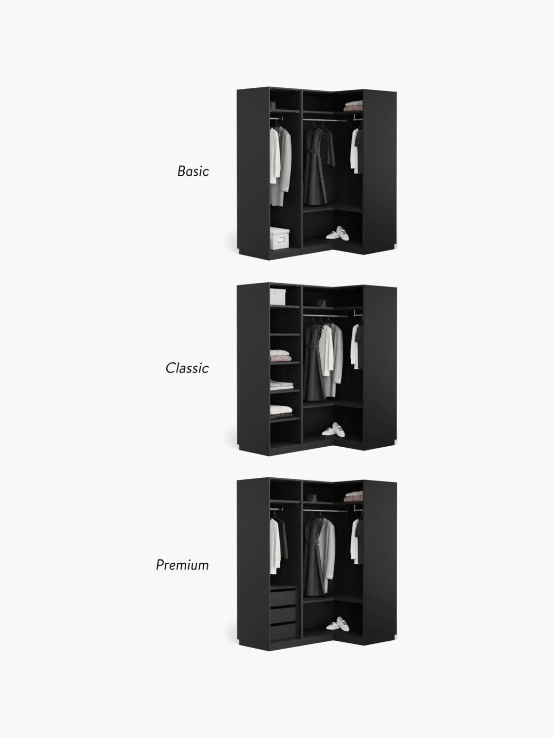 Armarios Esquineros|Armarios Modulares>Westwing Collection Armario esquinero modular Simone, 2 puertas (115 cm) Aspecto madera de nogal, negro
