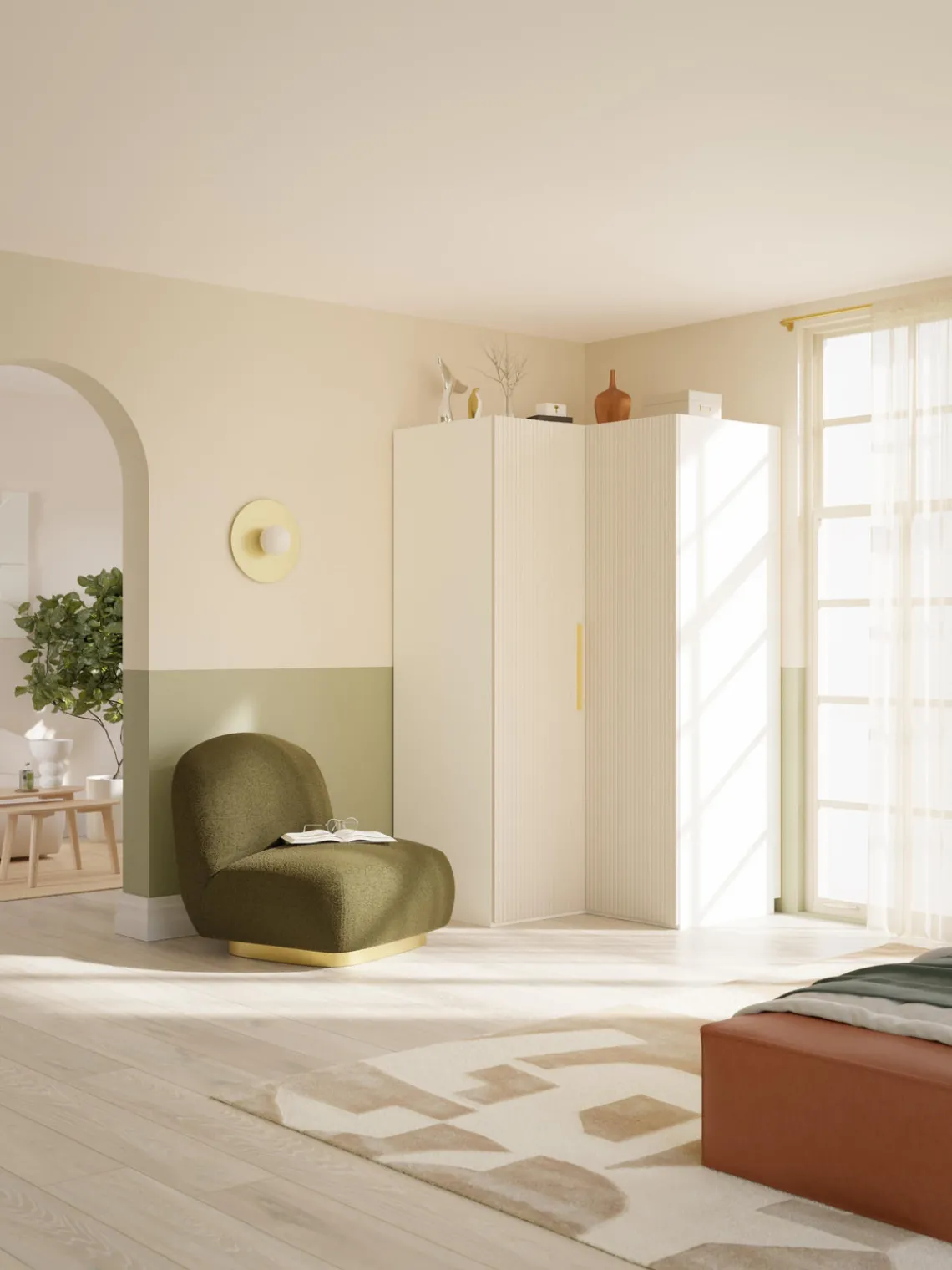 Armarios Esquineros|Armarios Modulares>Westwing Collection Armario esquinero modular Simone, 2 puertas (115 cm) Madera, beige