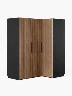Armarios Esquineros|Armarios Modulares>Westwing Collection Armario esquinero modular Simone, 3 puertas (165 cm), variantes diferentes Aspecto madera de nogal, negro