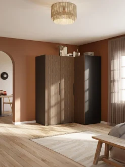 Armarios Esquineros|Armarios Modulares>Westwing Collection Armario esquinero modular Simone, 3 puertas (165 cm), variantes diferentes Aspecto madera de nogal, negro