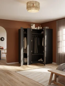 Armarios Esquineros|Armarios Modulares></noscript>Westwing Collection Armario esquinero modular Simone, 3 puertas (165 cm), variantes diferentes Aspecto madera de nogal, negro