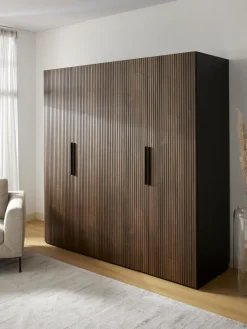 Armarios Empotrados|Armarios Modulares>Westwing Collection Armario modular con puertas giratorias Simone, An 200 cm, variantes diferentes Aspecto madera de nogal, negro