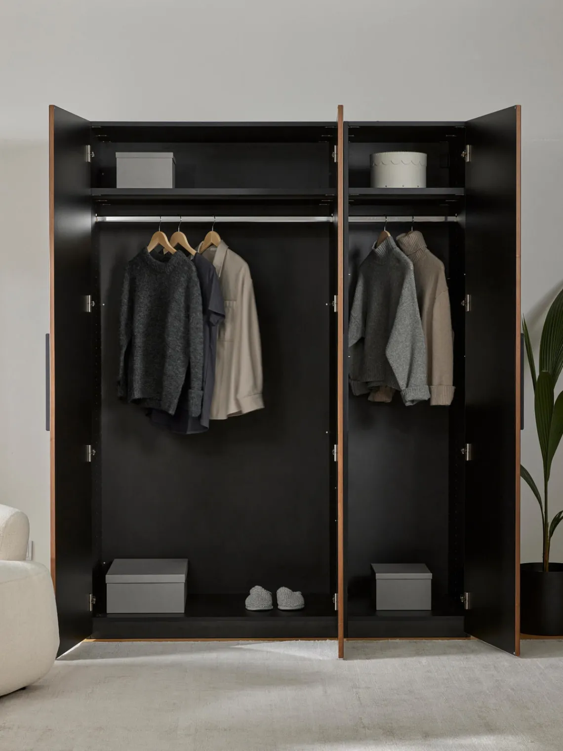 Armarios Empotrados|Armarios Modulares>Westwing Collection Armario modular Simone, An 150 cm, variantes diferentes Aspecto madera de nogal, negro