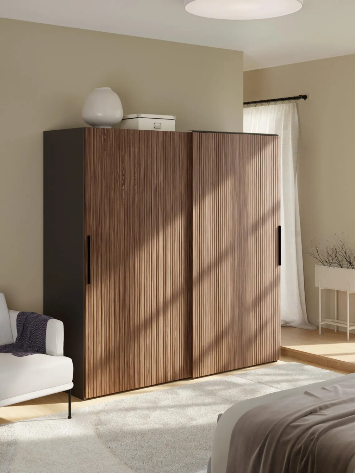 Armarios Con Puerta Corredera|Armarios Modulares>Westwing Collection Armario modular Simone, 2 puertas correderas (200 cm), diferentes variantes Aspecto madera de nogal, negro