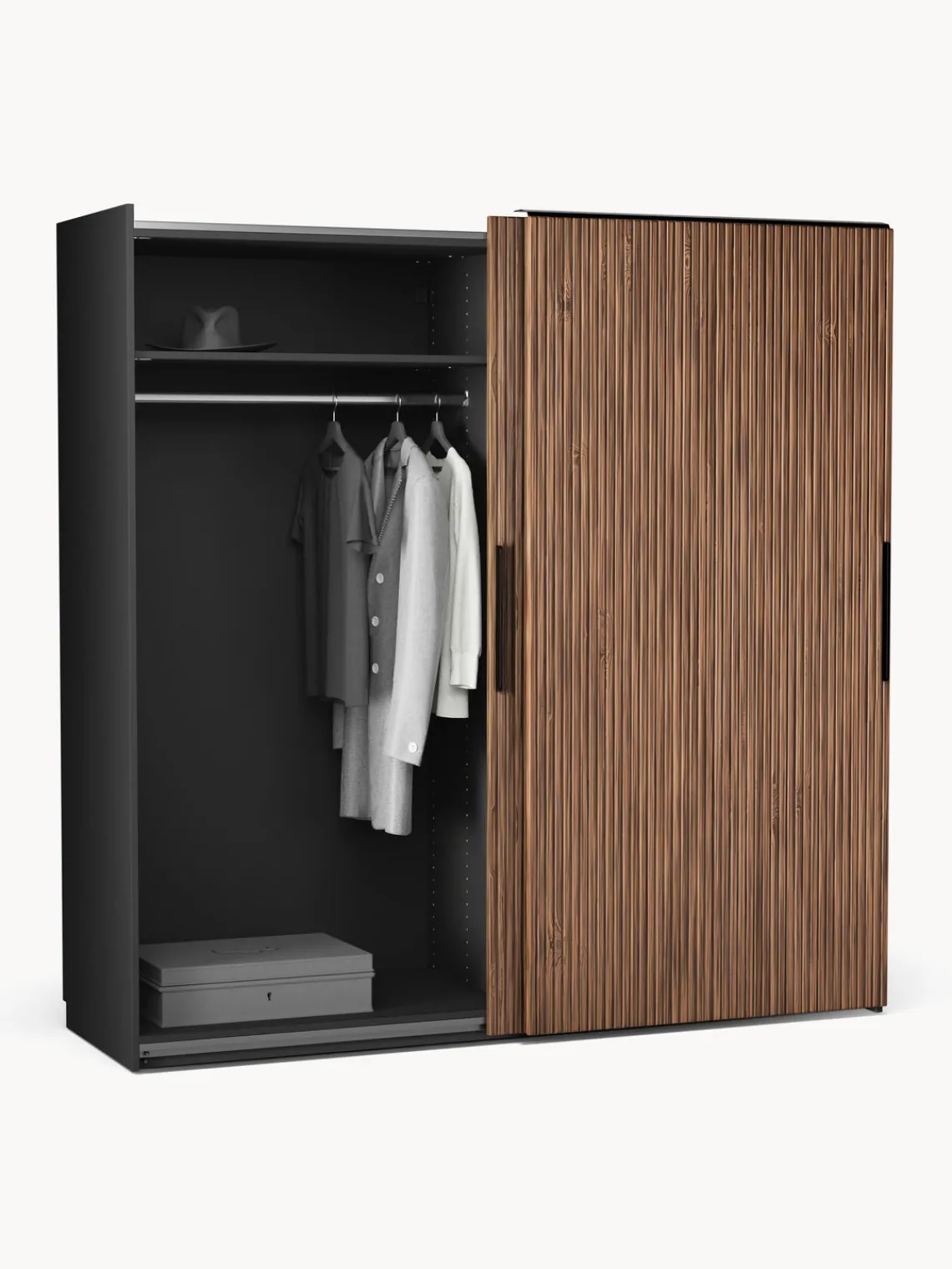Armarios Con Puerta Corredera|Armarios Modulares>Westwing Collection Armario modular Simone, 2 puertas correderas (200 cm), diferentes variantes Aspecto madera de nogal, negro