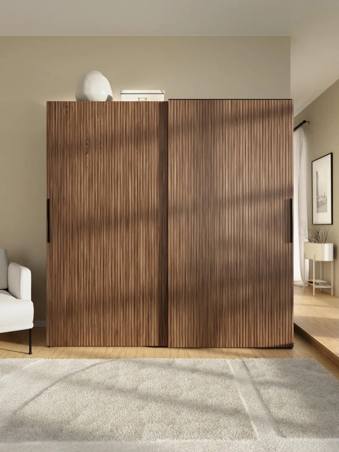 Armarios Con Puerta Corredera|Armarios Modulares>Westwing Collection Armario modular Simone, 2 puertas correderas (200 cm), diferentes variantes Aspecto madera de nogal, negro