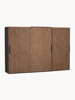 Armarios Con Puerta Corredera|Armarios Modulares>Westwing Collection Armario modular Simone, 3 puertas correderas (300 cm), diferentes variantes Aspecto madera de nogal, negro