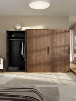 Armarios Con Puerta Corredera|Armarios Modulares></noscript>Westwing Collection Armario modular Simone, 3 puertas correderas (300 cm), diferentes variantes Aspecto madera de nogal, negro