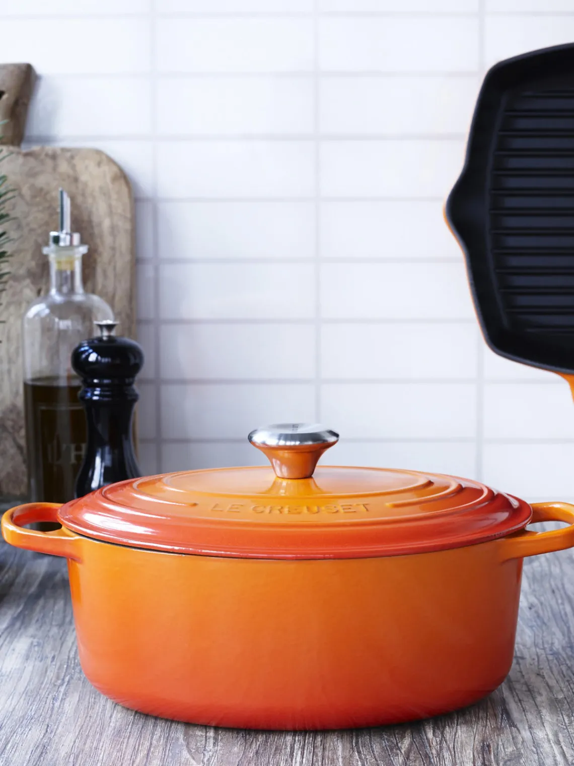 Ollas|Ollas>LE CREUSET Asador ovalado de hierro fundido Signature Collection Rojo naranja
