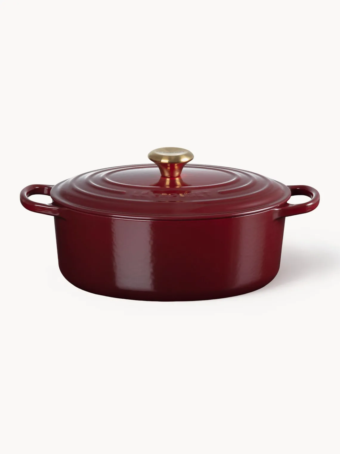 Ollas|Ollas>LE CREUSET Asador ovalado de hierro fundido Signature Collection Rojo vino, dorado