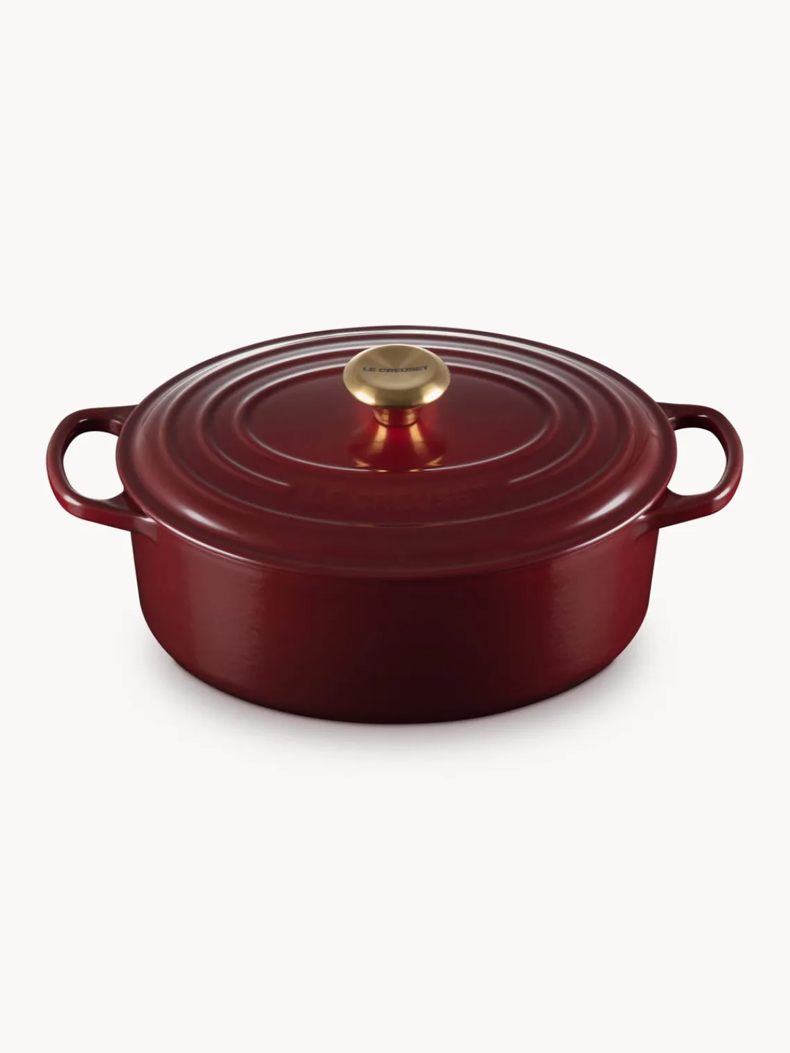 Ollas|Ollas>LE CREUSET Asador ovalado de hierro fundido Signature Collection Rojo vino, dorado