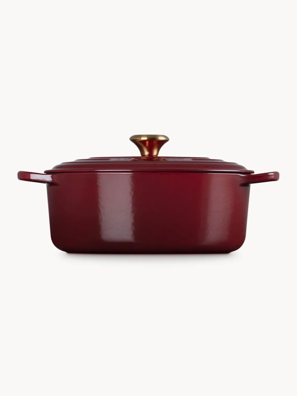 Ollas|Ollas>LE CREUSET Asador ovalado de hierro fundido Signature Collection Rojo vino, dorado