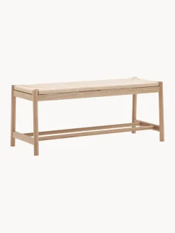 Bancos|Bancos> Banco artesanal de madera de roble y mimbre Eton